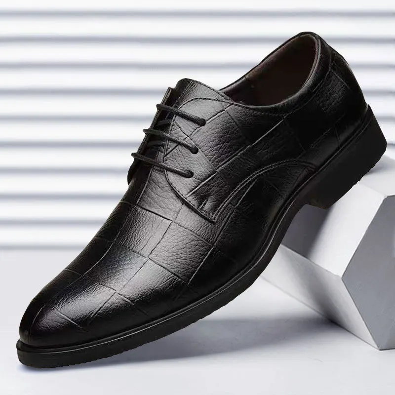 New checkered suit men's business leather dress large size versatile checkered casual wedding shoes