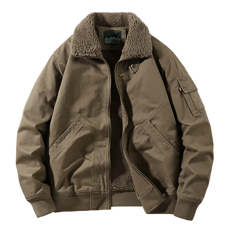 

High Quality Men Fur Collar Fleece Warm Winter Dowm Jackets Thicker Parkas Man Cargo Jackets Fashion Loose Coats Size JJ549