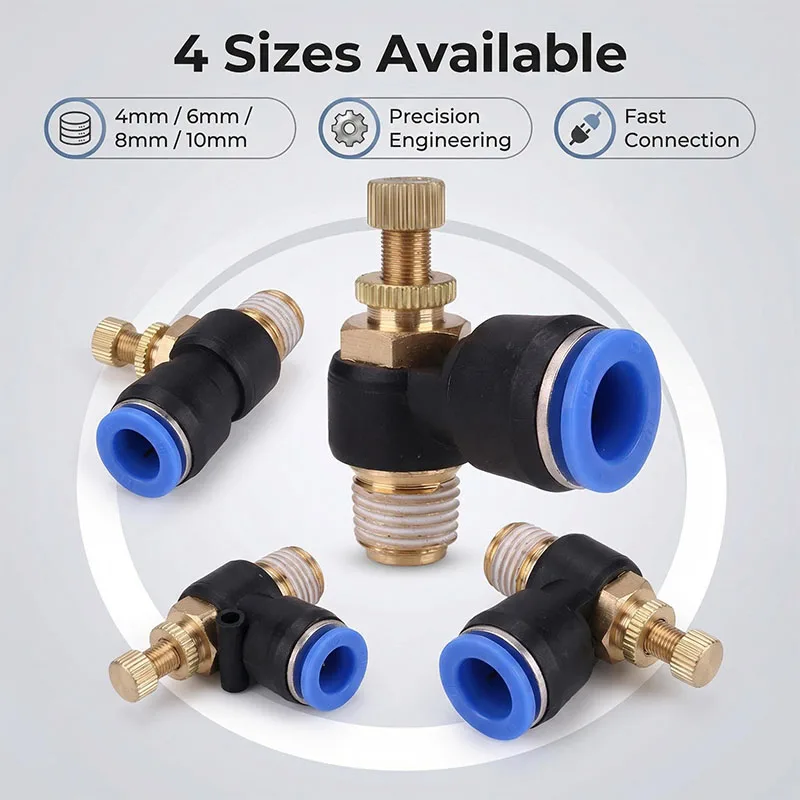 SL Pneumatic Quick Connector 1/8 1/4 3/8 1/2 Speed Throttle Valve Cylinder Flow Speed Control Switch Air Pipe Quick Plug