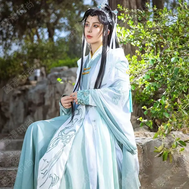 

TGCF Shi Qingxuan Cosplay Costume Wig Headwear Fan Anime Tian Guan Ci Fu Season 2 Lord Wind Master Han Fu Black Hair Accessories