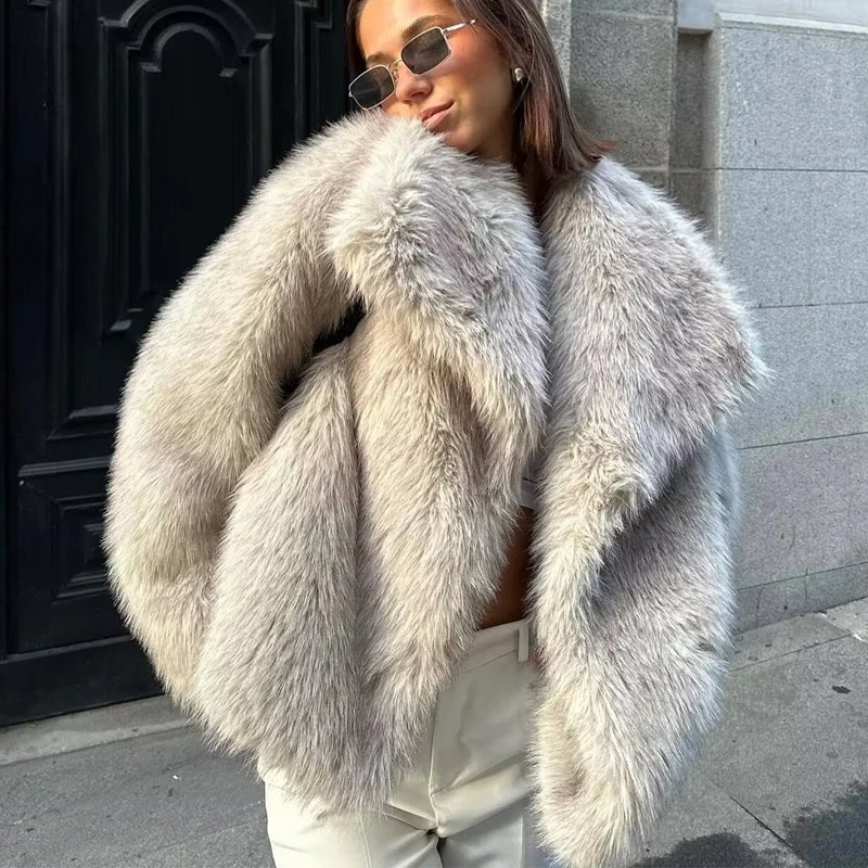 TRAF 2024 Faux Fur Coat Women Fluffy Women\'s Winter Jacket Long Sleeve Warm Winter Woman Coat Luxury Outerwears Coats for Woman