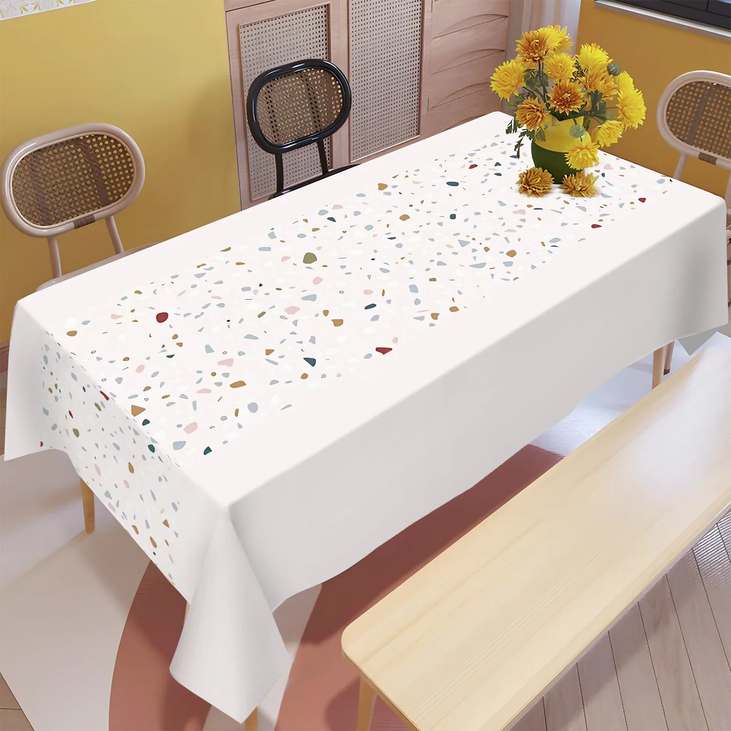 1 piece of simple style colorful patchwork pattern polyester tablecloth, washable table cover, for dining room decorationxzj