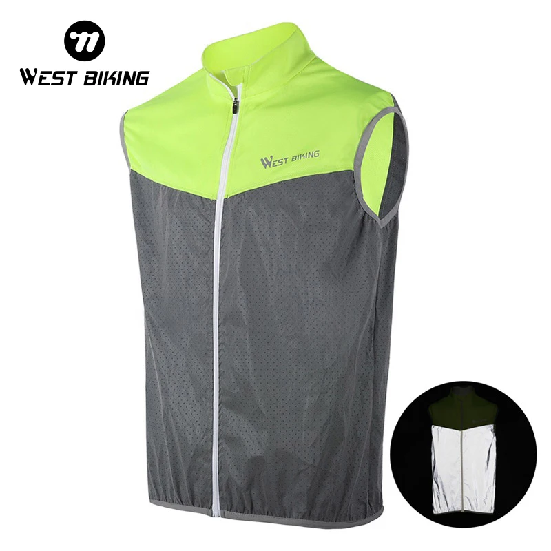 WEST BIKING Reflective Cycling Vest Men Women Safety Bike Vests Sleeveless Breathable Quick-Dry Night Running Jacket Sports Vest