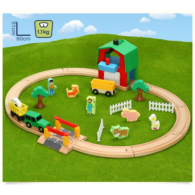 Nieuwe Stijl Gifttrack Set Speelgoed Trein Boerderij Vervoer Kinderen Kinderen Auto 1:64 Hout Combinatie Compatibel Met Treinsporen Pd08