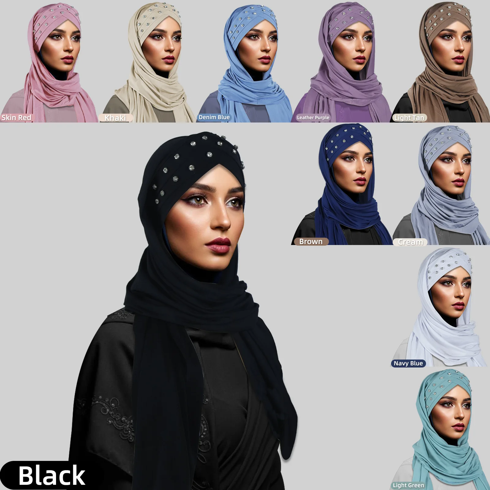 

Новая стильная и простая однотонная шапка-шарф с кристаллами и конопляными бусинами