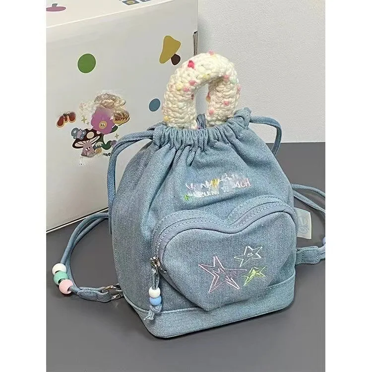 Miyagawa 2023 New Vintage Denim Painter Backpack Candy Girl Mini Small Backpacks Japanese Korean Sweet Cute Kawaii Backpack