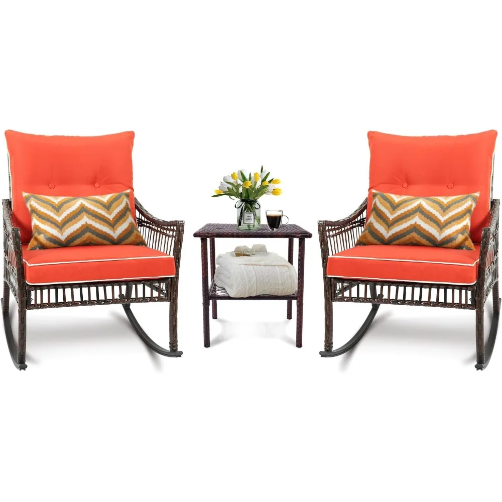 

3-Piece Patio Furniture Set,Outdoor Rocking Chairs Set of 2, Patio Conversation Set with 2 Wicker Chairs with Coffee Table