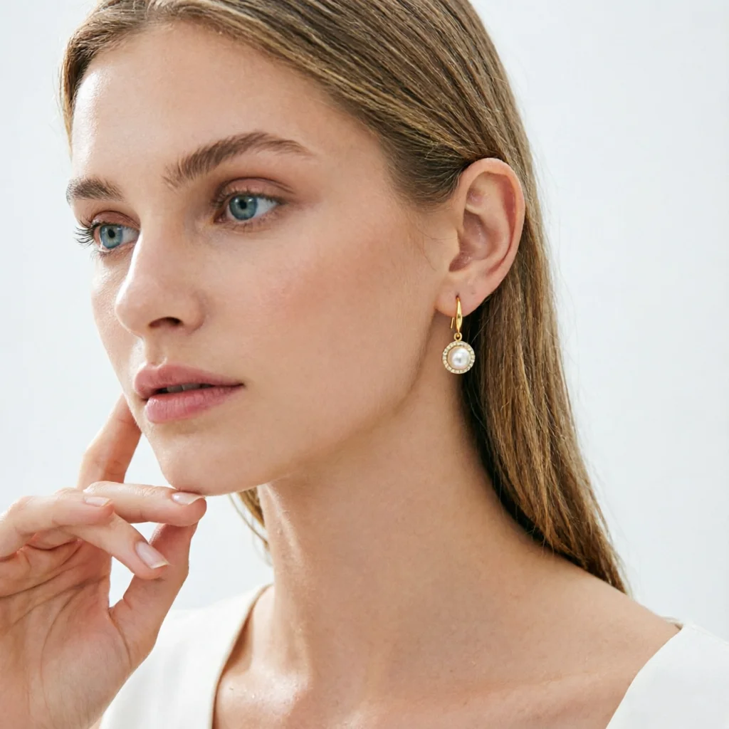 

JY ZuBo 9-9.5mm 5A White Pearl Earrings Retro Micro-Set Zircon Ear Hooks Elegant Bridal Wedding Jewelry Holiday Gift for Her