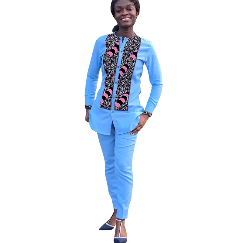 Women Ankara Outfits Shirts Patch Pants Nigerian Fashion Lady's Tops Set African Occasion Wear