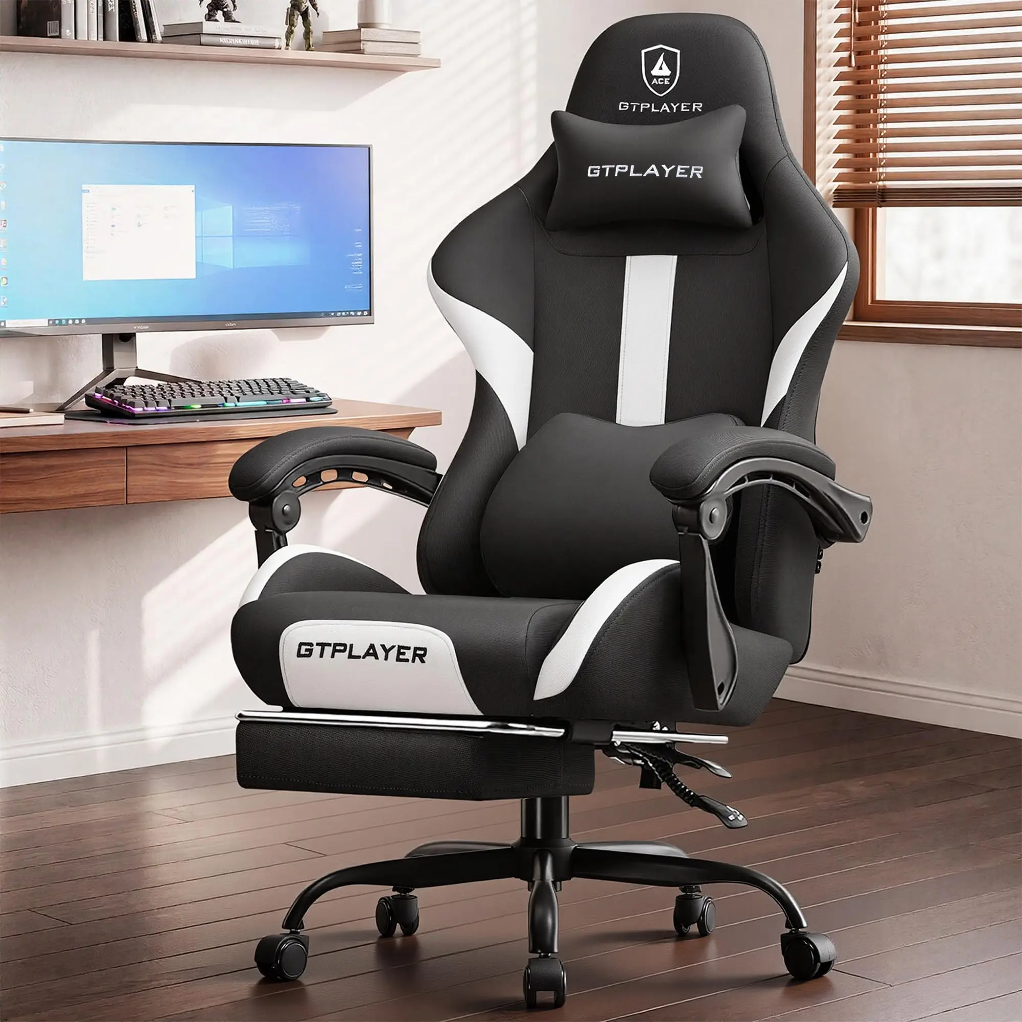 Big and Tall Gaming Chair, 350Lbs Heavy Duty Office Chairs High Back Computer Chairs with Foot Rest Wide Cushion Lumbar