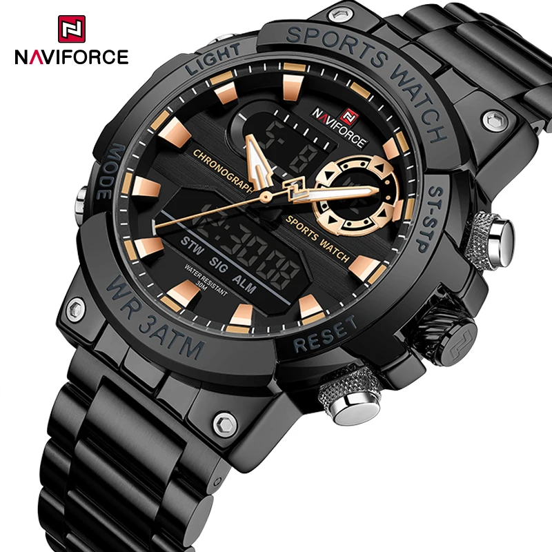 NAVIFORCE Luxury Watches Men Multifunction Quartz Wristwatches Man Sport Casual Steel Strap Waterproof Analog Clock reloj hombre