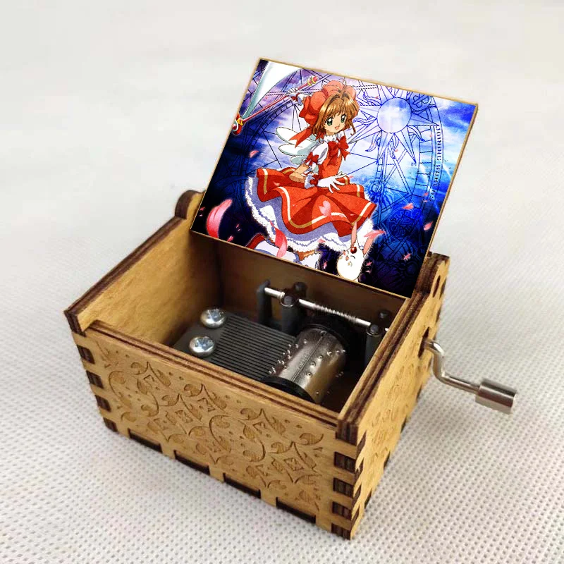 anime Cardcaptor Sakura Cartoon Music Box Carved Wood Hand Crank Music Box Home decorations Merry Christmas Kids Birthday Gift