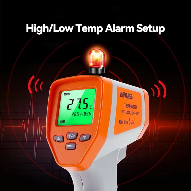 WENMEICE Infrared Laser Thermometer -50°C~1600°C Pyrometer Non Contact Digital Dual Laser Temperature Gun With Meat Thermometer