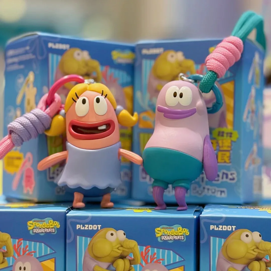 Figura de acción de Bob Esponja en caja sorpresa, colgante para mochila y llavero, para colección de fans del anime