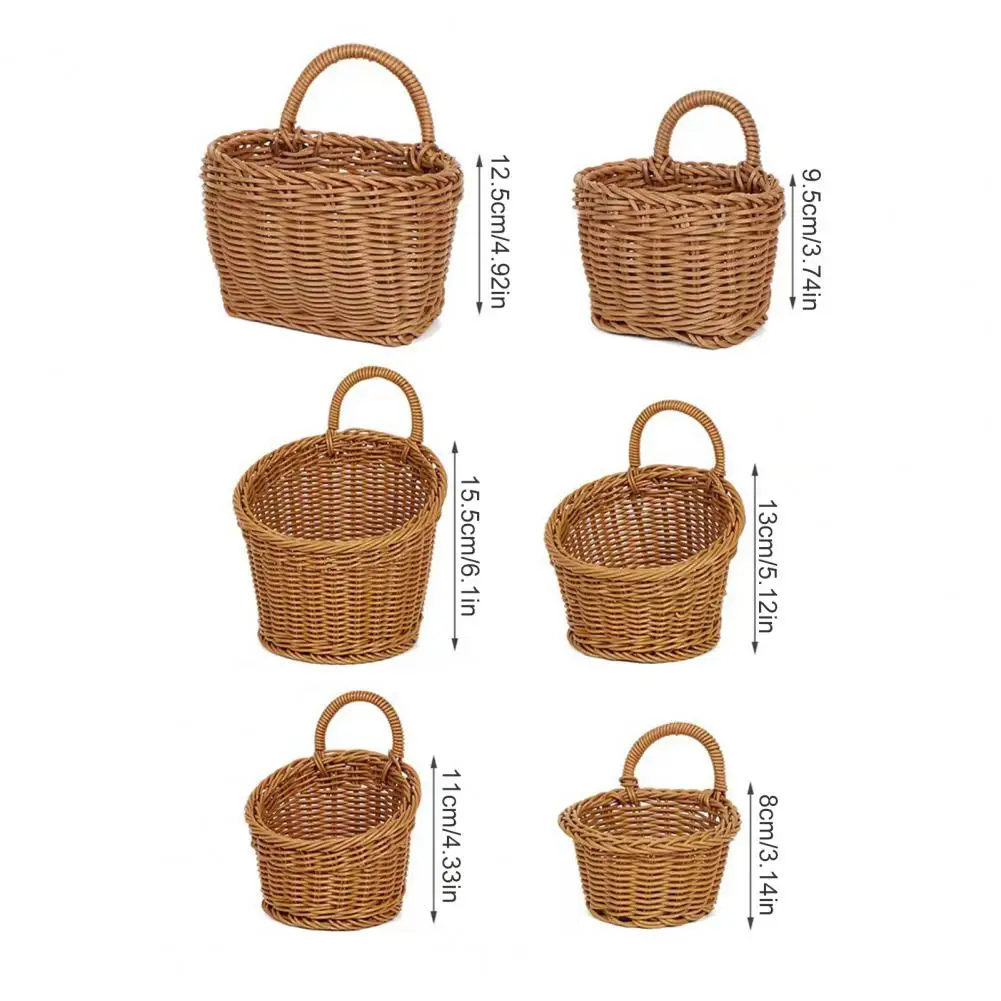 

Woven Storage Basket with Handle Rustic Wall Hanging Basket for Fruits Vegetables Snacks Space-saving Kitchen Bathroom Storage