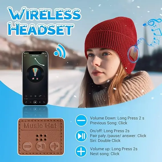 Wireless hat Bluetooth 5.0 Outdoor winter Warm Music cap ear muffs Headset Handsfree Rechargeable Earphone Men Women knitted hat