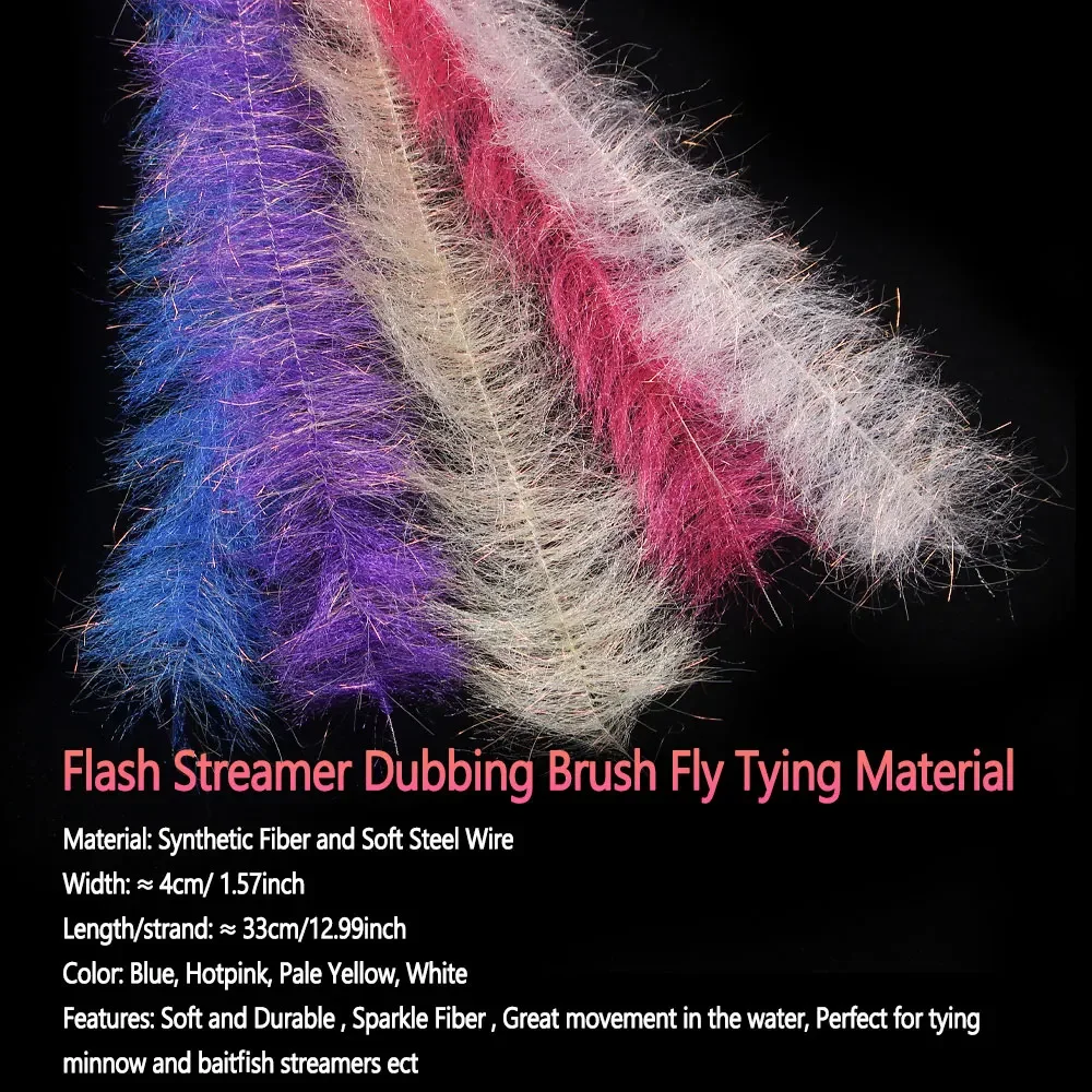 Bimoo 1Pack Flash Streamer Dubbing Brush Fly Tying Material For Minnow Baitfish Streamer Pike Steelhead Saltwater Fishing Lures