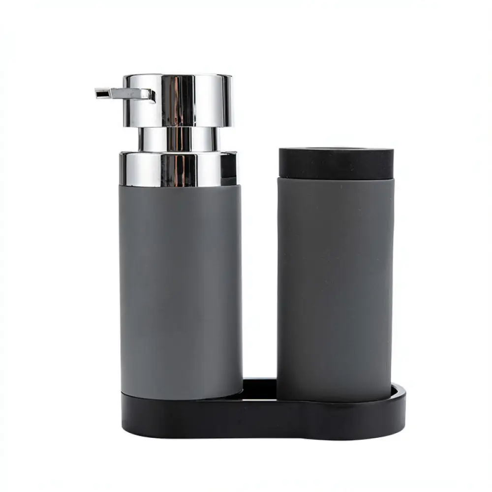 Resin Soap Dispenser Set With Tray Silicone Squeeze Bottle For Kitchen Sink Countertop Dish Soap Lotion Organization
