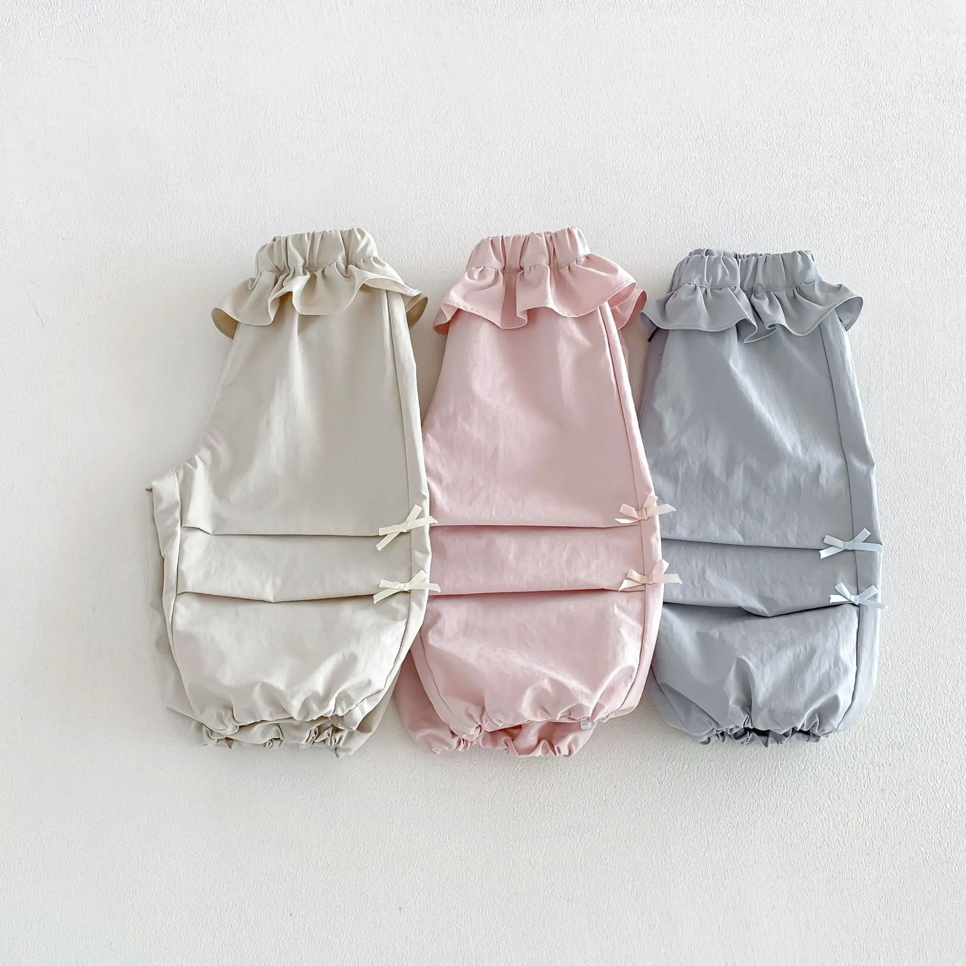 Cute Girls' Work Pants 2026 New Autumn Children's Solid Color Pants Trendy Baby Bow Lace Casual Pants