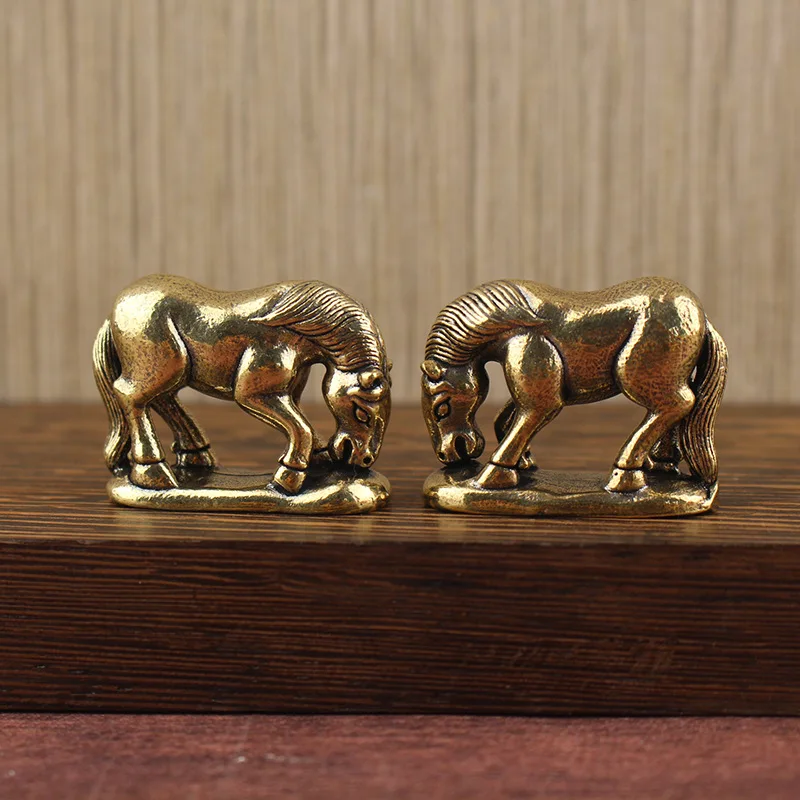 Eating Grass Year of the Twelve Zodiac Horse Brass Small Copper Ornament Chinese