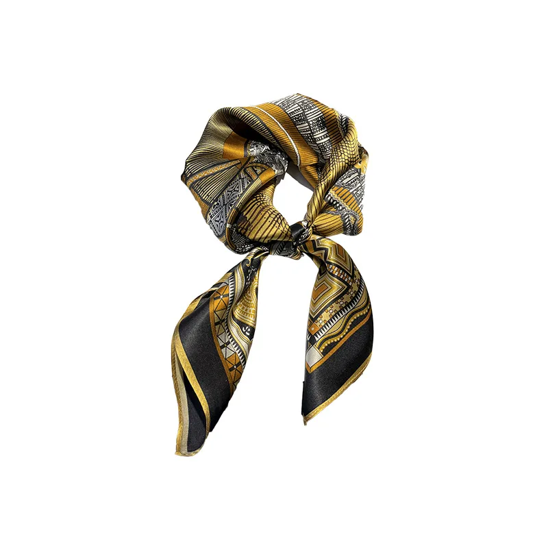 Premium Retro Thin Black Gold Disc Fan-shaped Plaid Silk Mulberry Silk 70 Square Scarf Bag Decoration Universal Silk Scarf view 5