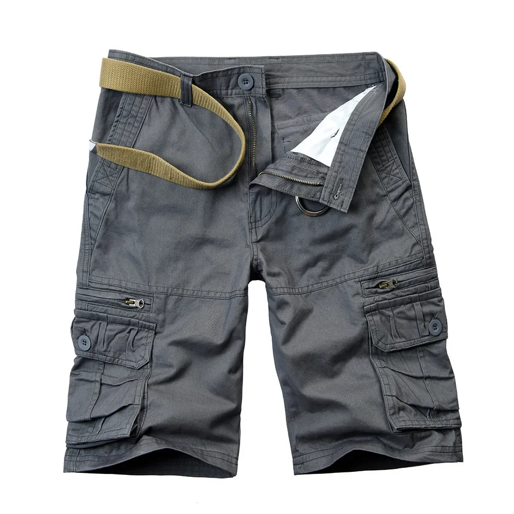 2025 여름 남성 코튼 카고 반바지 멀티 포켓 캐주얼 짧은 바지 남성 하이킹 느슨한 솔리드 조깅 반바지 벨트 없음 플러스 사이즈