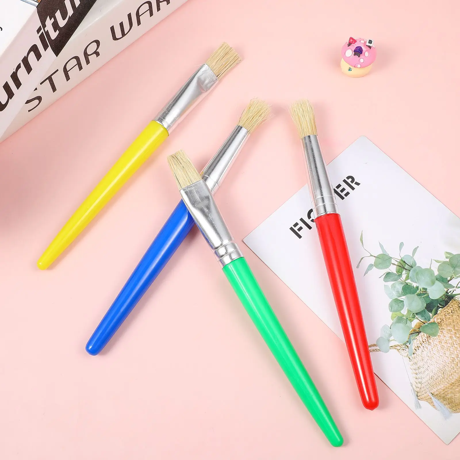 8 Pcs Kids Paint Brushes Coated Bristles Plastic Handle Easy Clean Painting Brushes Class DIY Tools