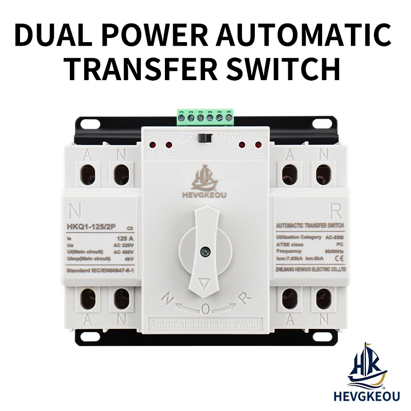 125A 220V Automatic Transfer Switch ATS 2P Dual Power Changeover Switch for Solar Generator Backup Power System