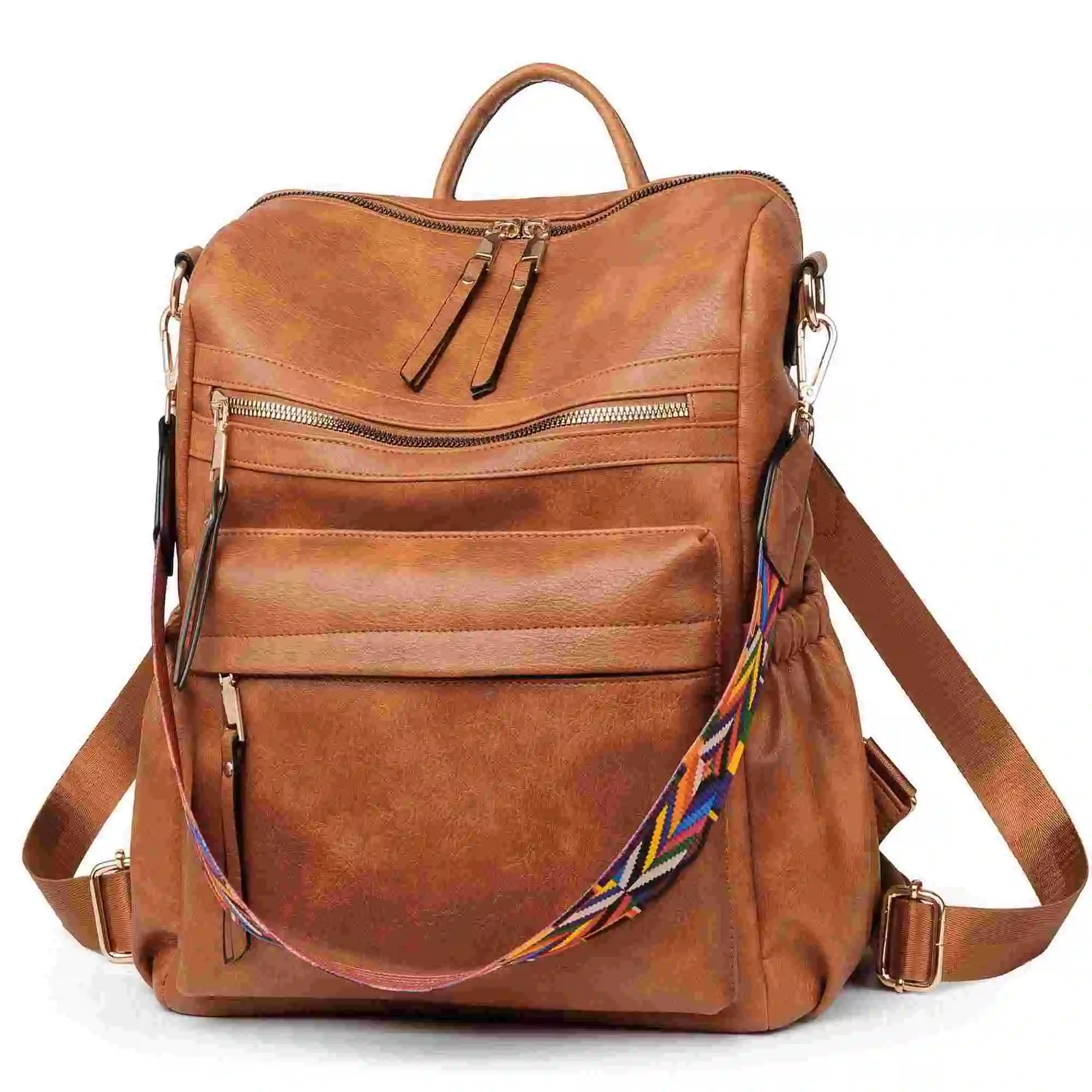 

Backpack Purse for Women Fashion PU Leather Designer Anti-theft School Backpack Convertible Shoulder Bags Brown