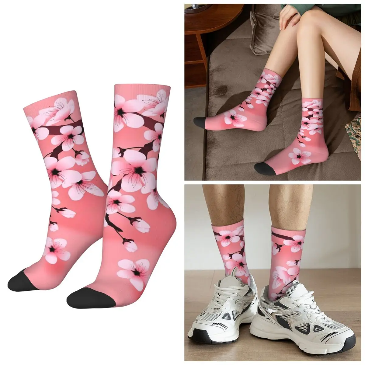 All Seasons Sakura Tree Cherry Blossom Floral Flower Socks Harajuku Tube Socks Casual Stockings for Men Women Valentine's Day