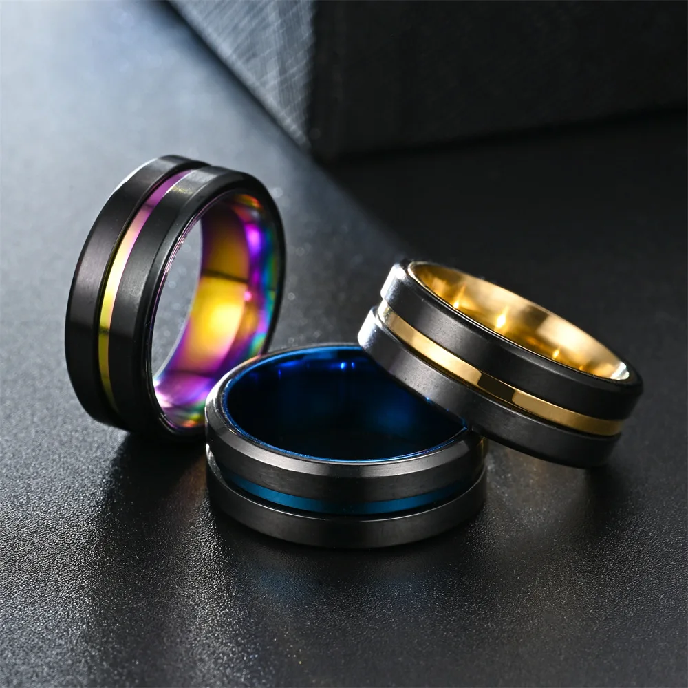 2026 Stainless Steel 8MM Two-Tone Beveled Edge Ring for Men New Hot Selling Jewelry Accessory for Wholesale And Dropshipping