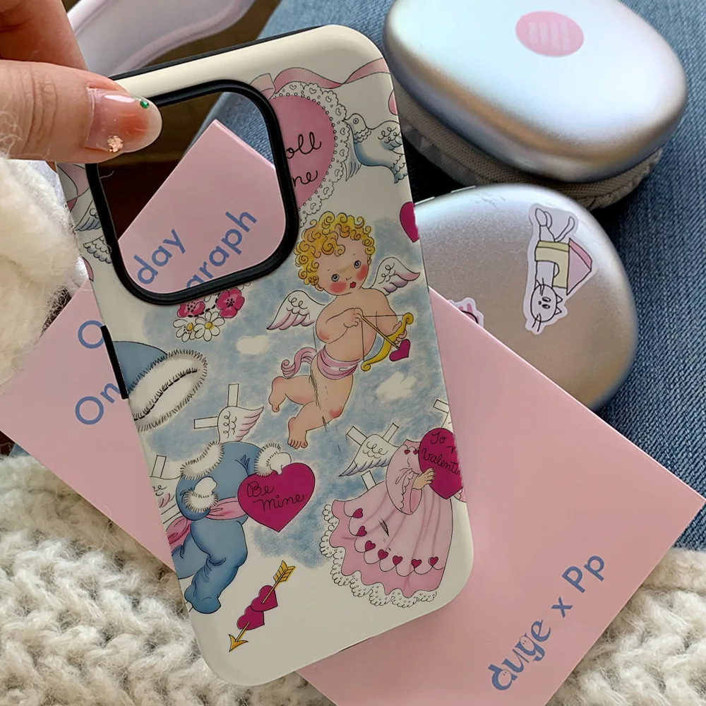 INS KOREAN Angel Baby Love Cartoon Case for IPHONE 16 ProMax 15 14 PLUS 13 12 11 PRO Plus XR Acrylic TPU Two in One Phone Cases