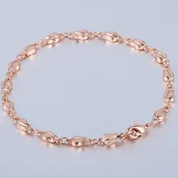 4mm Tulip Bud Bead Link Chain Bracelet 585 Rose Gold Color For Women Mom Jewelry Gifts 18cm 20cm 23cm GB394