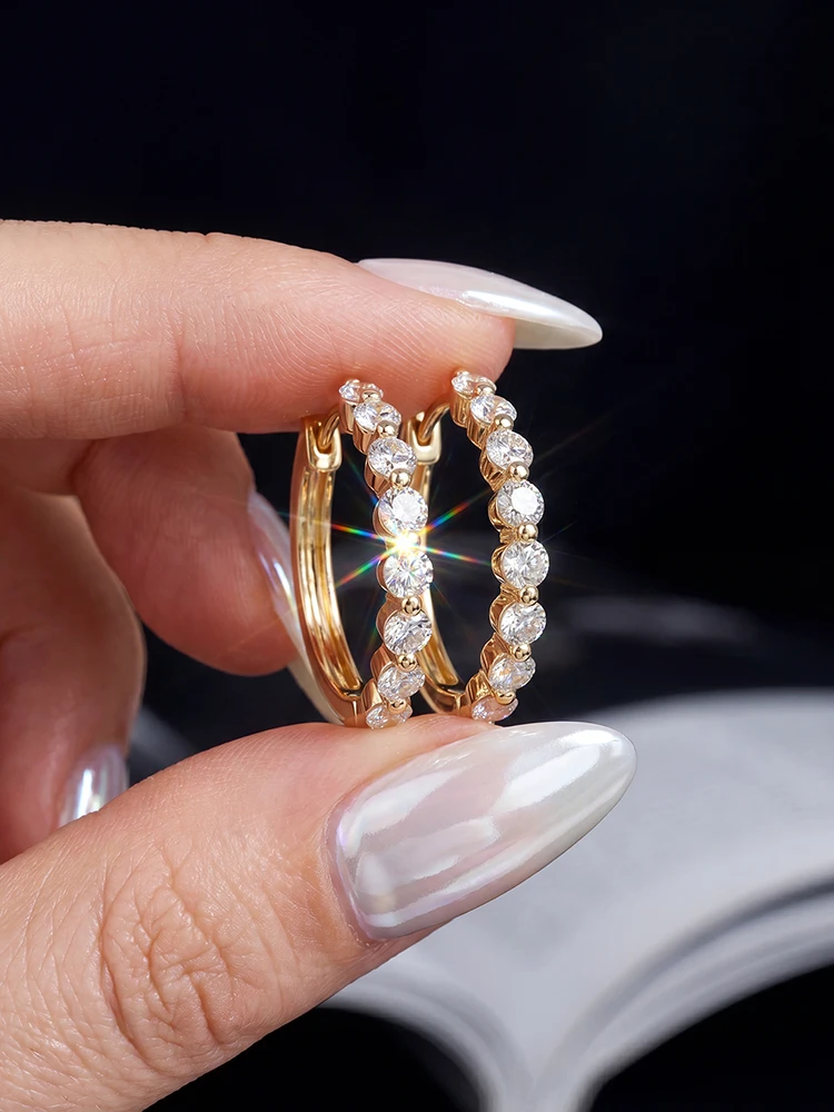 Funkelnde Echte Moissanit-Diamant Runde Sternförmige Creolen Geeignet für Damen-Alltagskleidung Hochwertiger Schmuck – Detail 3
