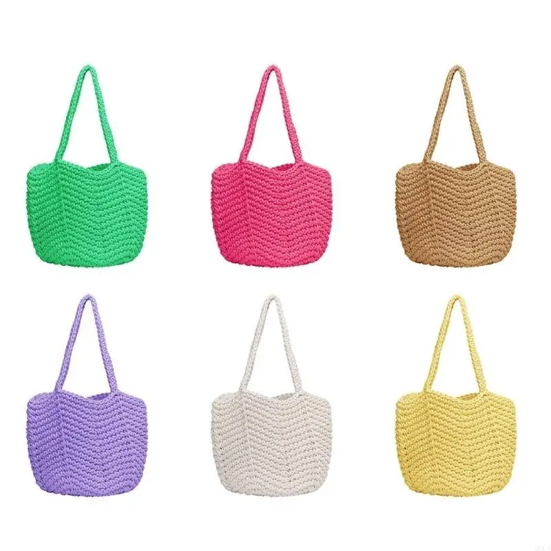 

Summer Hollow Tote Bag Knitted Handbag Reusable Large Capacity Shoulder Bag 20CA
