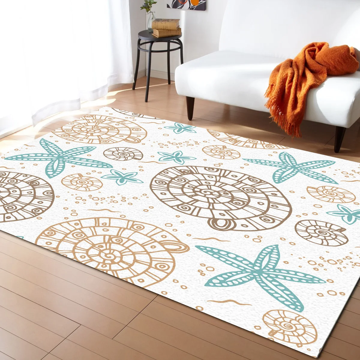 Sea Shell Sea Star Bubble Sea Conch Vortex Art Living Room Floor Mat Children's Room Bedroom Bedside Carpet Kitchen Door Mat