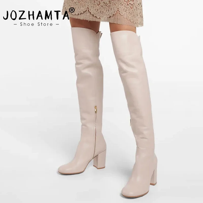 JOZHAMTA Size 33-43 Women Thigh High Boots Winter 2023 Genuine Leather High Heels Shoes Woman Zip Luxury Brand Over Knee Boots