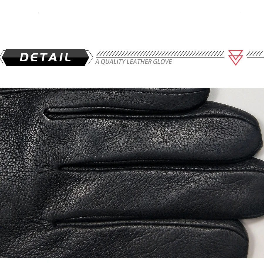 2025 New Winter man deer skin leather gloves male warm soft men's glove black three lines design men mittens sheep hair lining