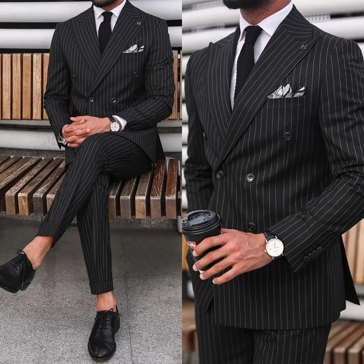 

Stripe Men Suits Set Wedding Groom 2 Pieces Elegant Luxury Tuxedos Designer Latest Business Slim Fit Jacket Pants Custom Made