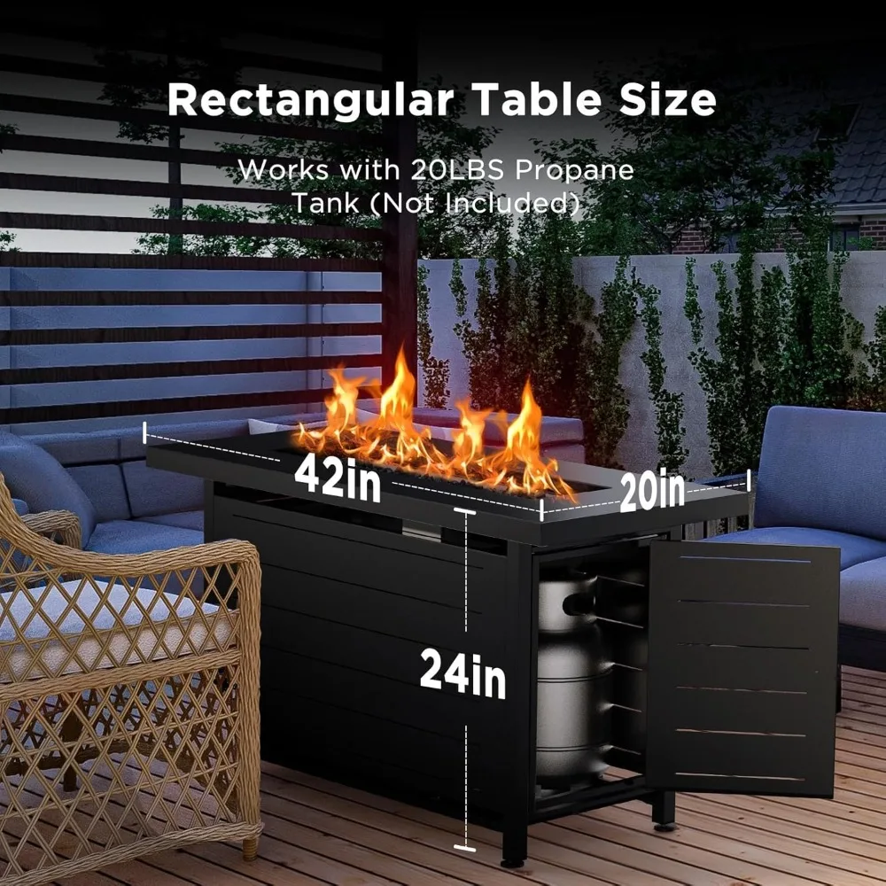 42 Inch Fire Pit Table with Steel Lid and Lava Rock, 60,000 BTU Propane Pits, 2 in 1 Gas Outside Fire Pit Table