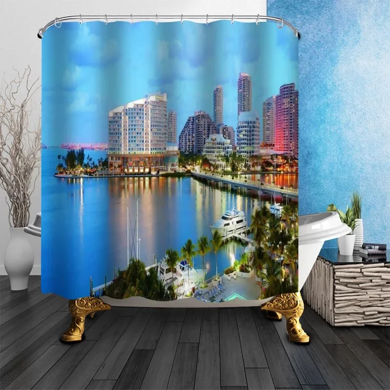 

Занавеска для душа с пейзажем Флориды, занавеска из полиэфирной ткани для ванной комнаты, 3D водонепроницаемая занавеска для ванной с крючками