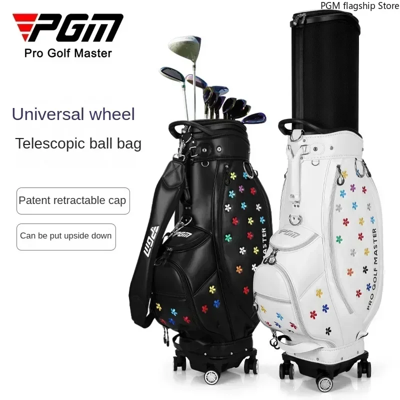 

PGM Golf Bag Women's Telescopic Golf Bag Four-wheel Flat Push Aviation Checked High-end Embroidery QB138