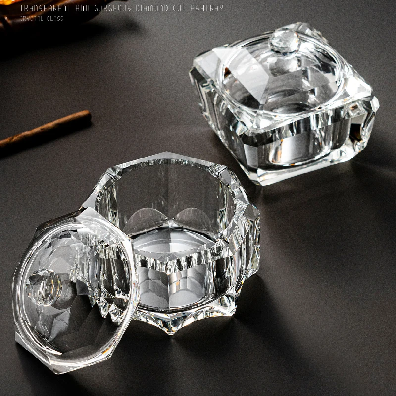 

Luxury Crystal Glass Ashtray with Lid Household Wind and Fly Ash Cigar Ashtray Living Room Home Decoration Cigar Accessories