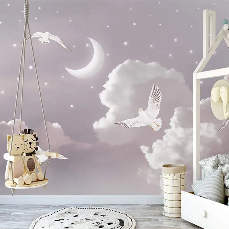 Custom 3D Wallpaper Nordic Style Starry Sky Moon Mural Children's Room Interior Background Home Decor Backdrop Papel De Parede