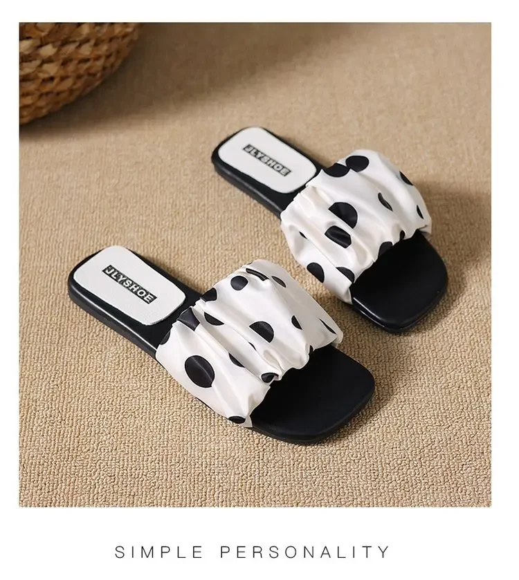 2026 Sommer Damen Plateau-Slipper mit dicker Sohle, Vintage Polka Dot Schuhe, Outdoor Square Toe Strand- und Urlaubssandalen – Detail 4