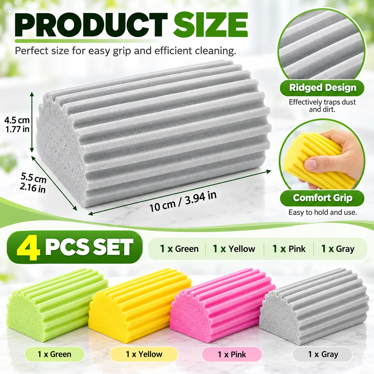 4PCS Damp Cleaning Duster Sponge Reusable Wet Dusting Brush for Blinds Glass Baseboards Vents Window Tracks Faucet