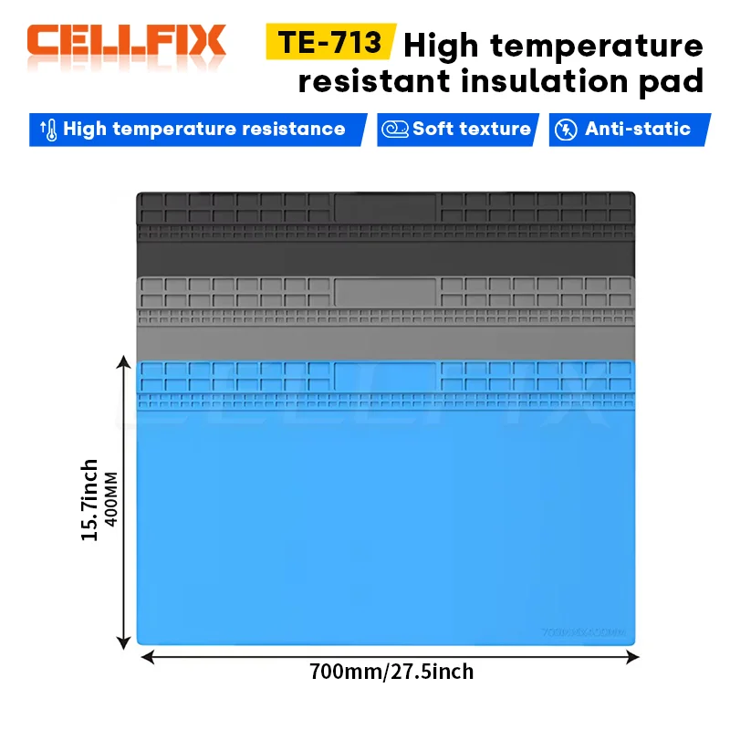 TE-713 Extra Large Phone Repair Mat Heat Resistant Silicone Work Pad for PCB IC Soldering and Electronics Maintenance