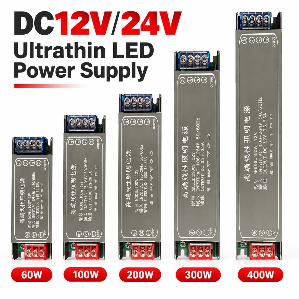 AC176-264V To DC12/24V Ultra Thin LED Power Supply 60W 100W 200W 300W 400W Lighting Transformer LED Driver for LED Strip Light