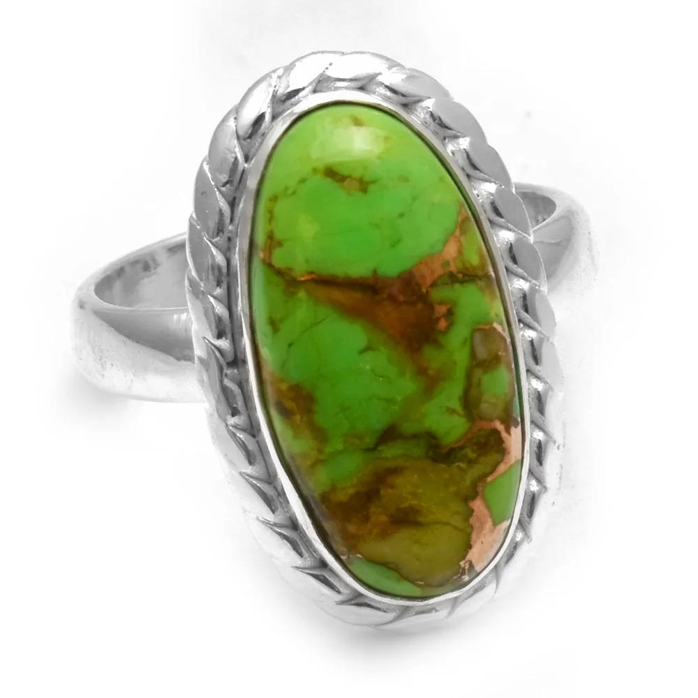 

Genuine Green Copper Turquoise Ring 925 Sterling Silver, USA Size : 6.75, AR4833