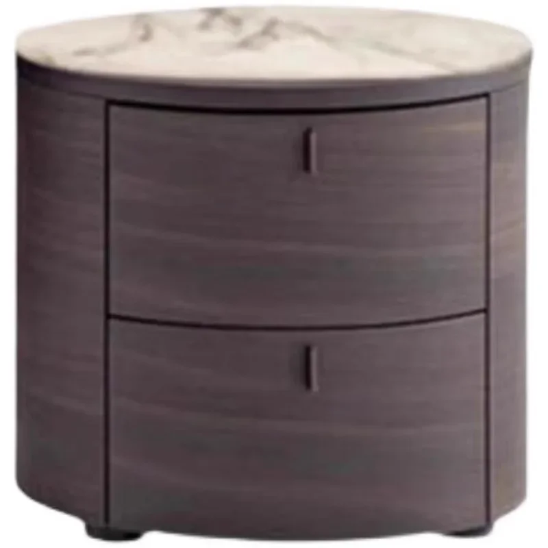 

Light luxury round bedside table solid wood oak complete marble surface corner few
